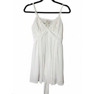 In Bloom by Jonquil White Lace Babydoll Chemise Lingerie Dress Size Large - EUC